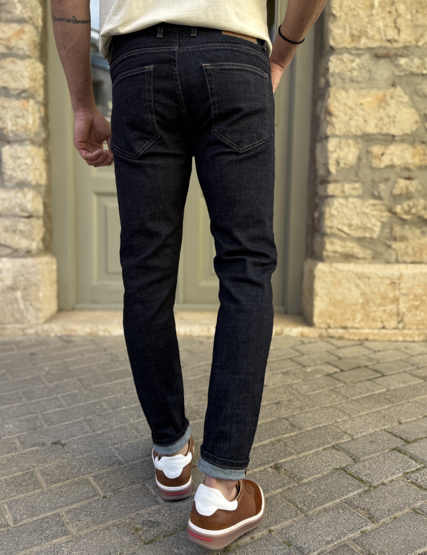 Ανδρικό Slim blueblack τζιν παντελόνι πεντάτσεπο με κουμπιά 3LN496 φωτογραφία